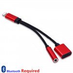 Wholesale 2 in 1 Bluetooth WIRED IP Lighting to Earphone Headphone Jack Adapter with Charge Port for Apple iPhone (Red)